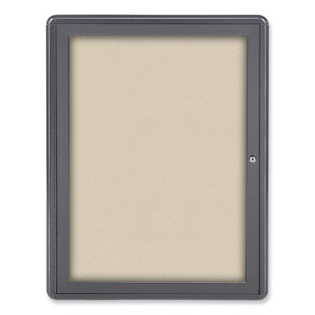 GHENT Ovation 1 Door Enclosed Beige Fabric Bulletin Board w/Gray Frame, 24.13x33.75, Aluminum Frame OVG1F90